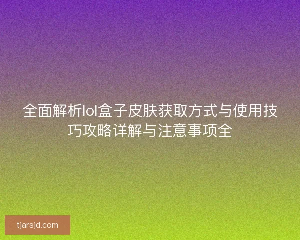 全面解析lol盒子皮肤获取方式与使用技巧攻略详解与注意事项全 全面解析lol盒子皮肤获取方式与使用技巧攻略详解与注意事项全